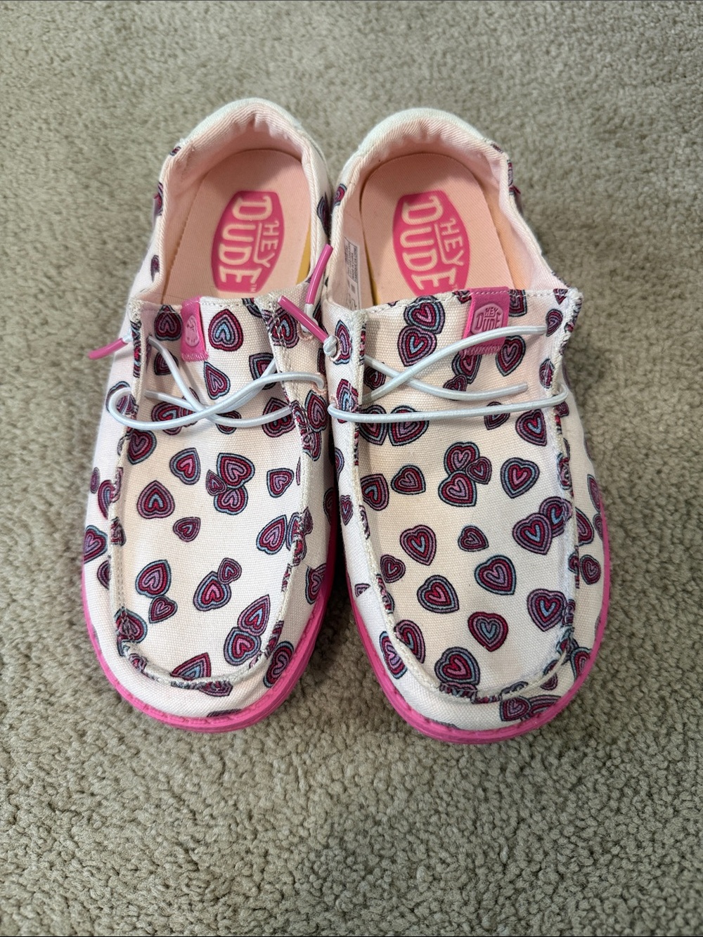 Hey Dude Kids Canvas Sneakers Pink Heart Pattern